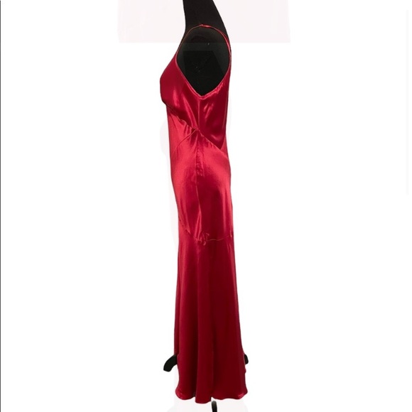 Vintage 90s 100% Silk Slip Dress Crimson Red High Slit Silk Dress Backless Bella - Picture 15 of 16